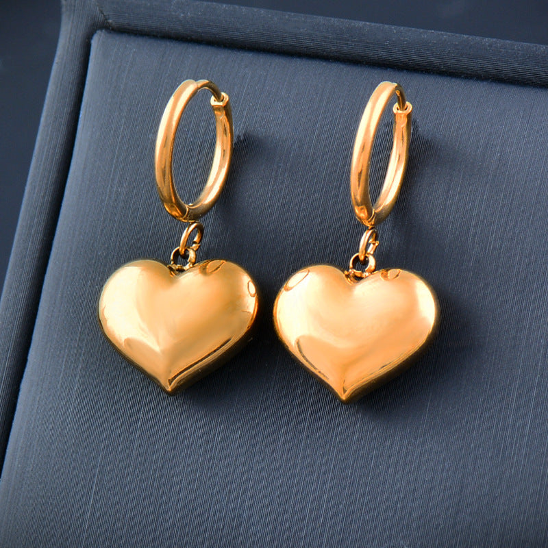 Fashion Heart Shape Titanium Steel Gold Plated Earrings Necklace