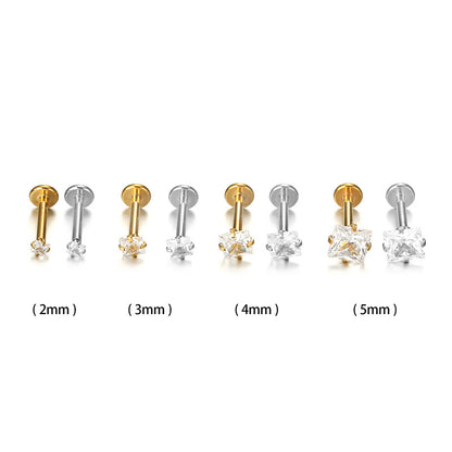 Fashion Square Stainless Steel Plating Zircon Lip Stud 1 Piece