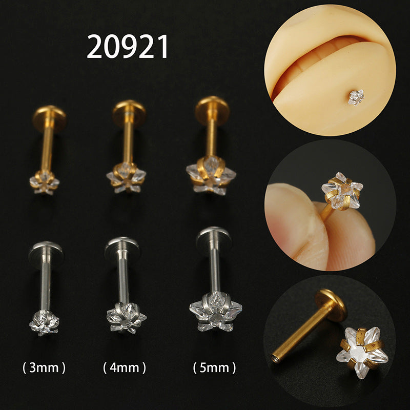 Fashion Star Stainless Steel Plating Zircon Lip Stud