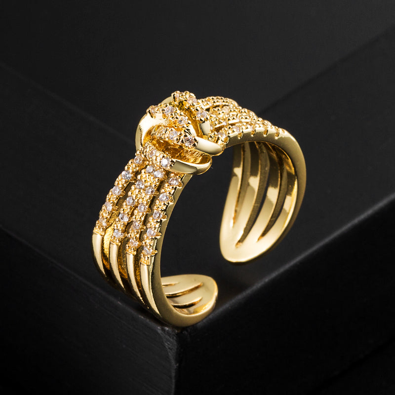 Fashion Leaves Copper Gold Plated Zircon Open Ring 1 Piece