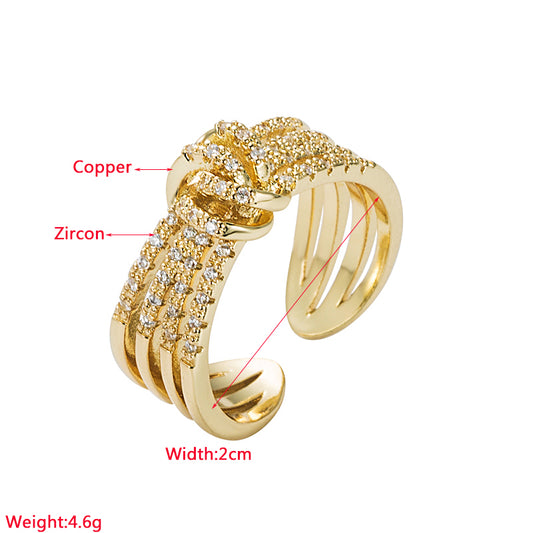Fashion Leaves Copper Gold Plated Zircon Open Ring 1 Piece