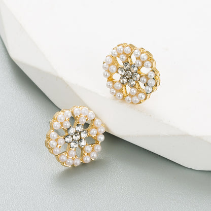 Cute Snowflake Alloy Inlaid Pearls Rhinestones Pearl Women's Ear Studs 1 Pair