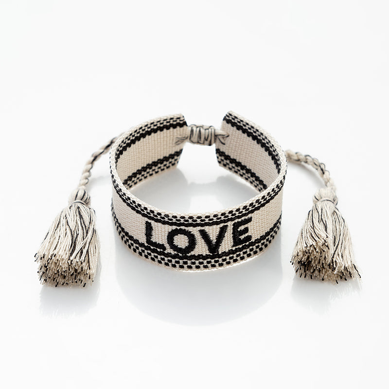 Simple Style Letter Linen Nylon Fabric Patchwork Tassel Women's Bracelets