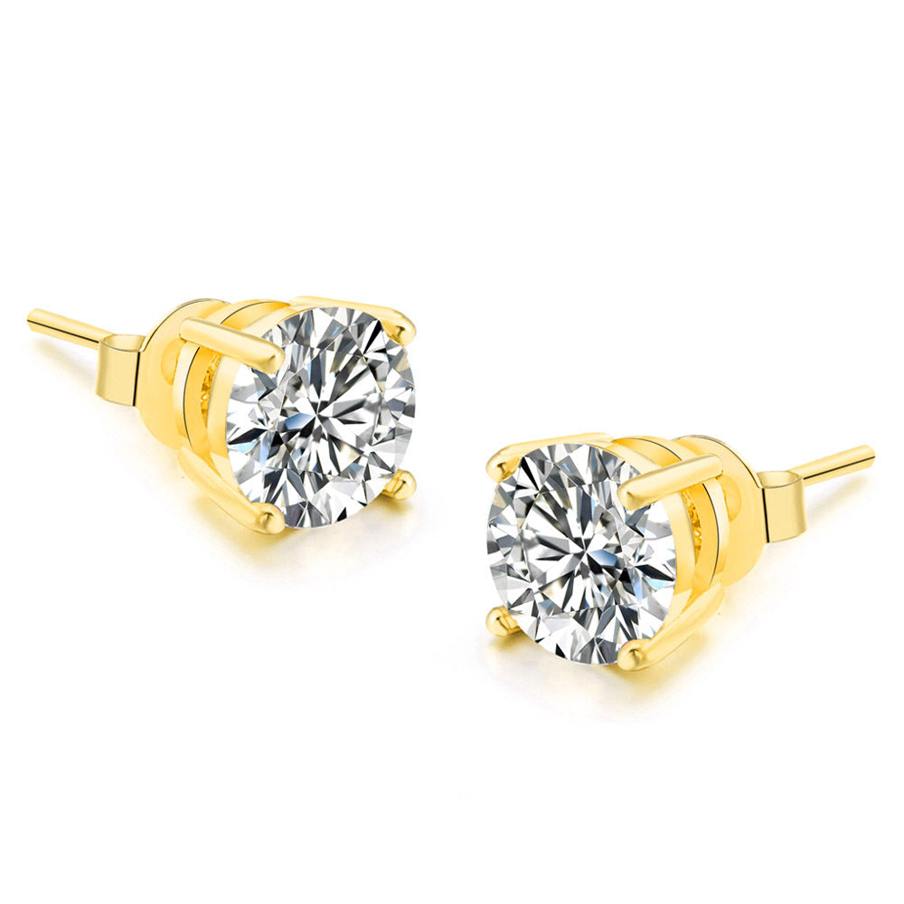 Simple Style Geometric Copper Inlay Zircon Ear Studs 1 Pair