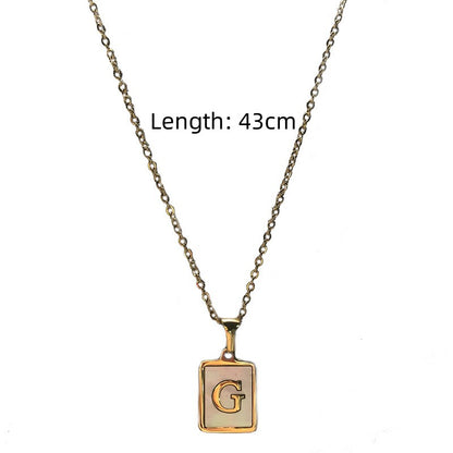 Fashion Letter Titanium Steel Pendant Necklace Metal Inlay Shell Stainless Steel Necklaces