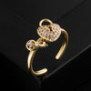 Fashion Heart Shape Copper Gold Plated Zircon Open Ring 1 Piece