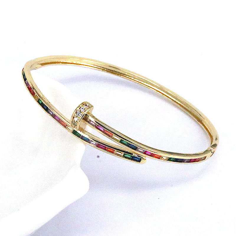 Retro Geometric Square Water Droplets Copper Gold Plated Zircon Bangle 1 Piece