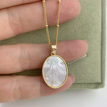 Fashion Virgin Mary Oval Copper Necklace In Bulk