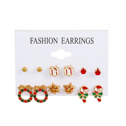 Fashion Santa Claus Snowman Alloy Enamel Inlay Artificial Gemstones Women's Ear Studs 6 Pairs