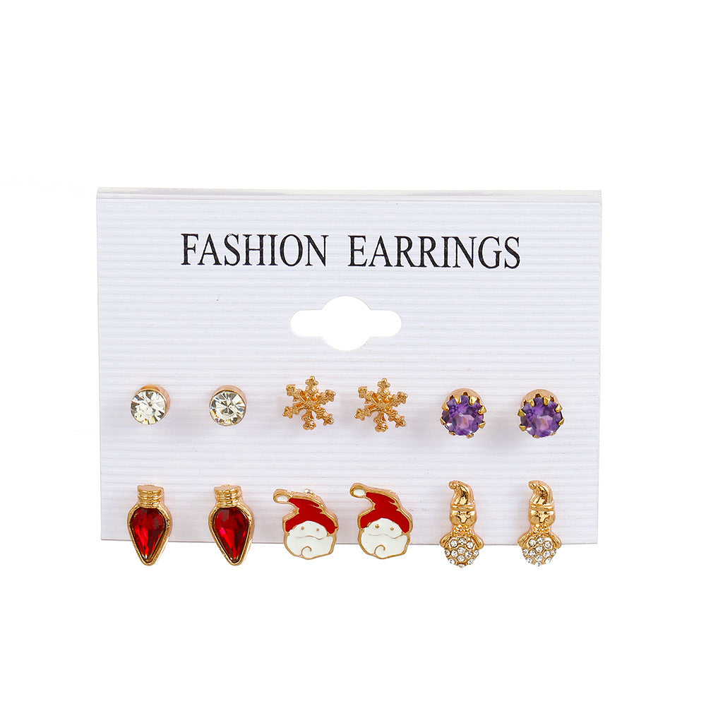 Fashion Santa Claus Snowman Alloy Enamel Inlay Artificial Gemstones Women's Ear Studs 6 Pairs