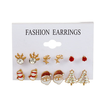 Fashion Santa Claus Snowman Alloy Enamel Inlay Artificial Gemstones Women's Ear Studs 6 Pairs