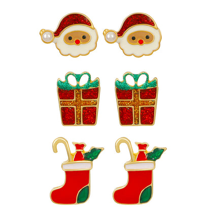 1 Set Fashion Christmas Tree Santa Claus Enamel Alloy Ear Studs