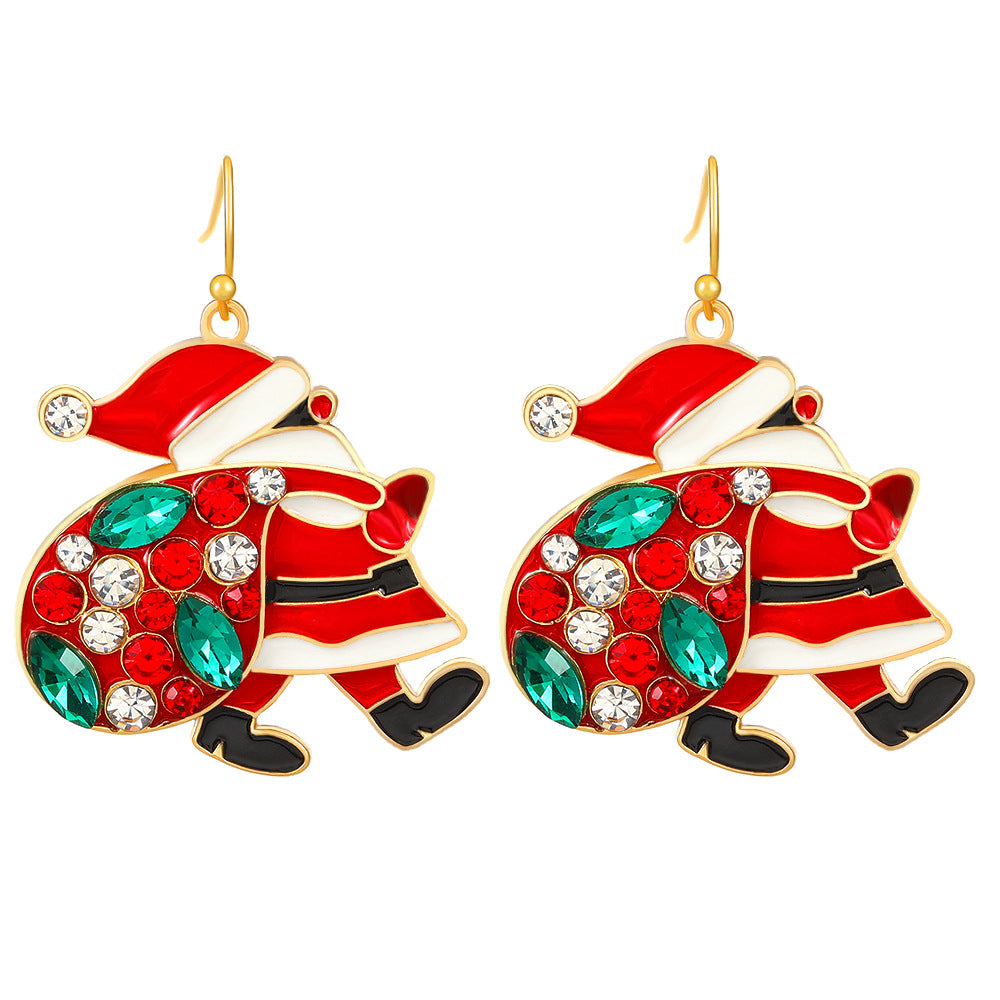 1 Pair Fashion Santa Claus Letter Enamel Inlay Alloy Artificial Gemstones Drop Earrings