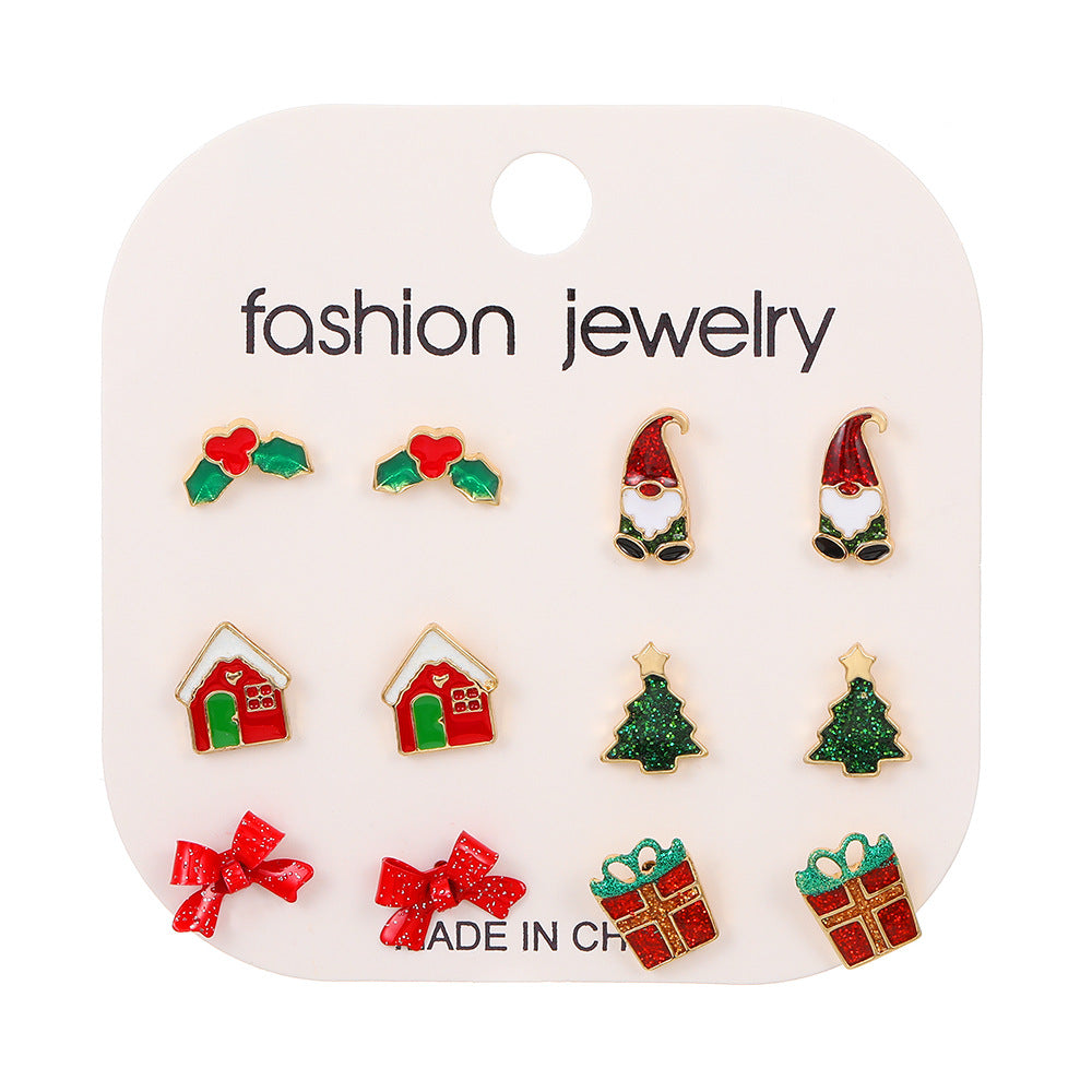 1 Set Fashion Christmas Tree Santa Claus Enamel Alloy Ear Studs