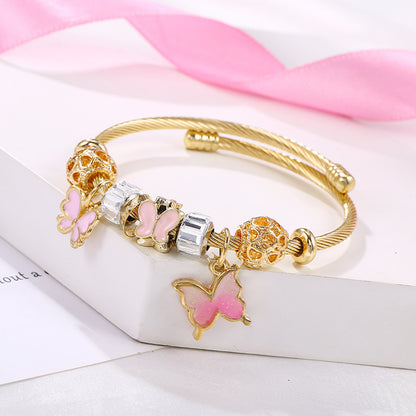 Cartoon Style Geometric Stainless Steel Patchwork Artificial Gemstones Bangle 1 Piece