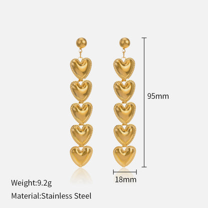 1 Pair Fashion Heart Shape Plating Stainless Steel Drop Earrings