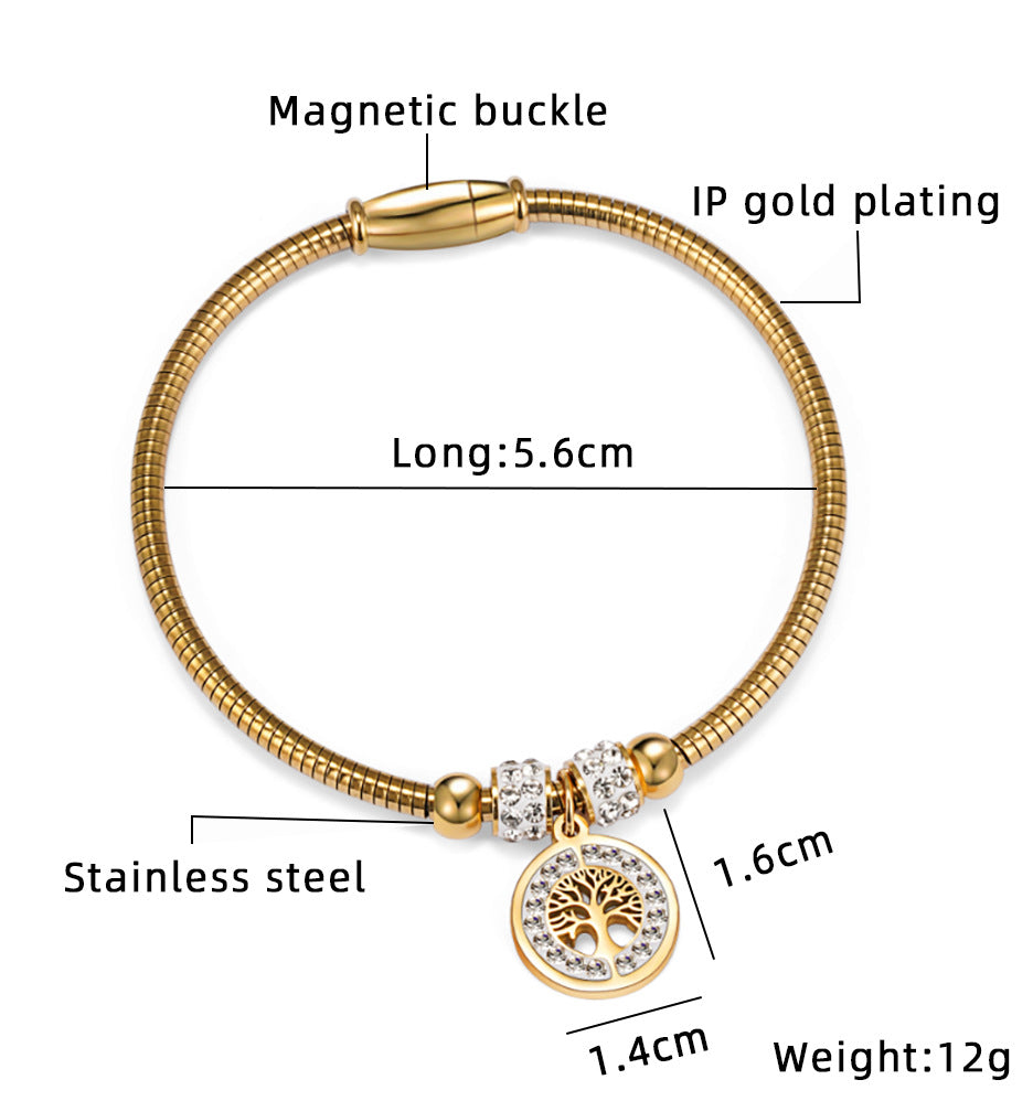 Fashion Tree Stainless Steel Inlay Zircon Bangle 1 Piece