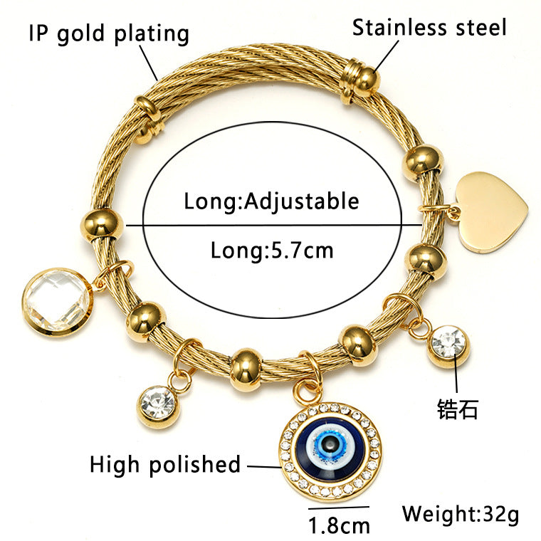 Fashion Eye Stainless Steel Inlay Zircon Bangle 1 Piece