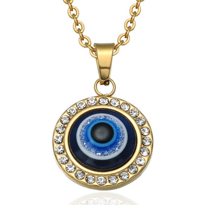 Ethnic Style Eye Stainless Steel Inlay Zircon Pendant Necklace 1 Piece