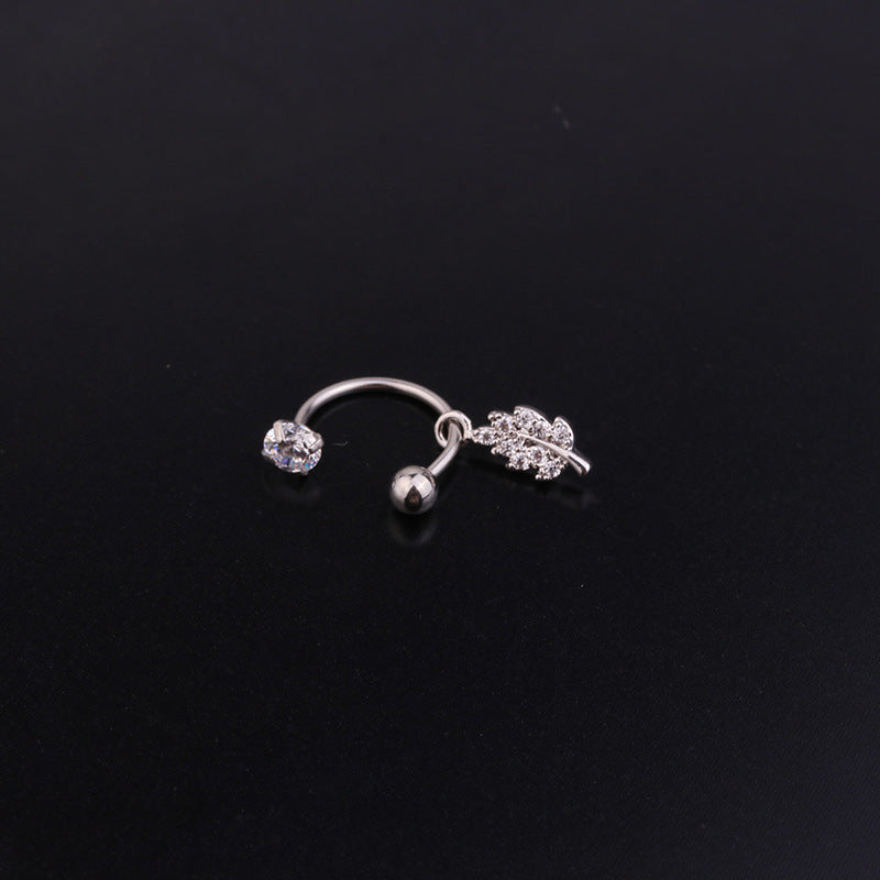 Fashion Stainless Steel C-ring Piercing Flower Zircon Pendant Earrings Wholesale