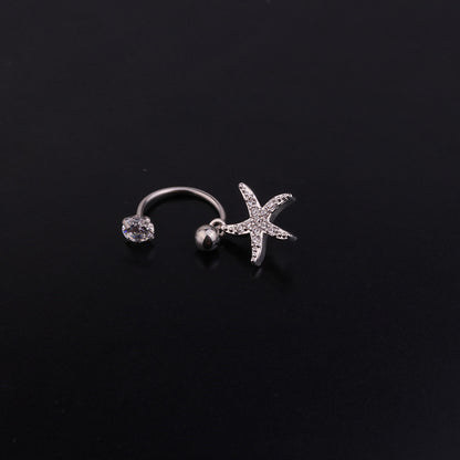 Fashion Stainless Steel C-ring Piercing Flower Zircon Pendant Earrings Wholesale