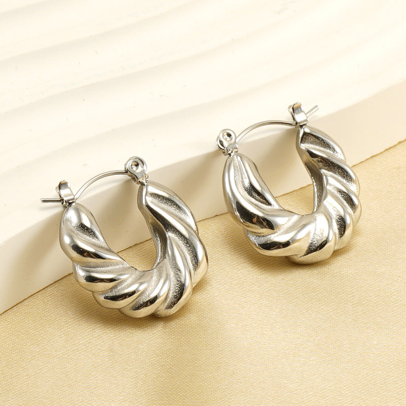 Fashion U Shape Titanium Steel Plating Hoop Earrings 1 Pair