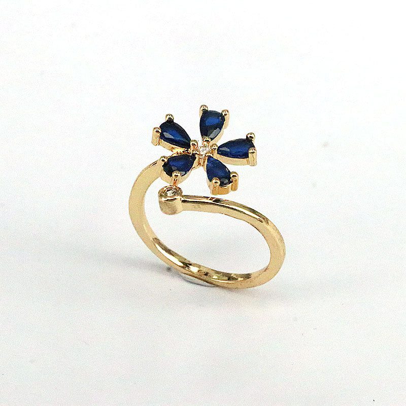 Simple Style Flower Copper Gold Plated Zircon Open Ring 1 Piece