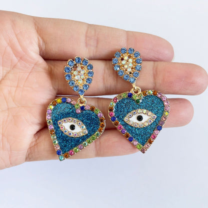 Fashion Heart Shape Eye Alloy Inlay Rhinestones Women's Drop Earrings 1 Pair