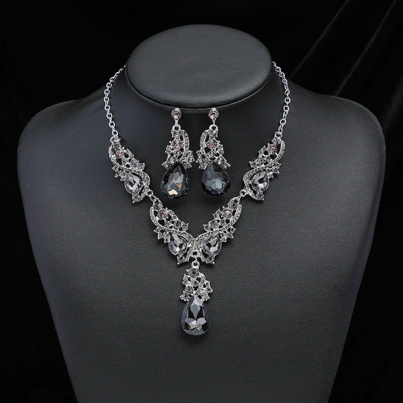 Luxurious Water Droplets Alloy Plating Rhinestones Women's Earrings Necklace