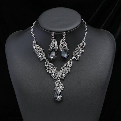 Luxurious Water Droplets Alloy Plating Rhinestones Women's Earrings Necklace