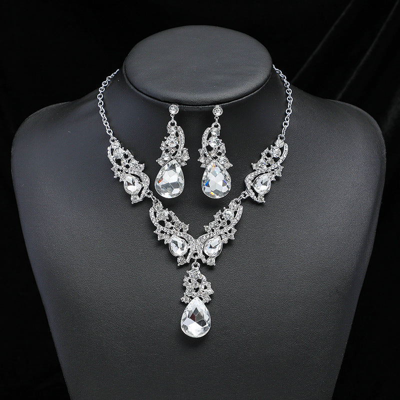 Luxurious Water Droplets Alloy Plating Rhinestones Women's Earrings Necklace