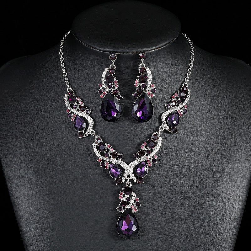 Luxurious Water Droplets Alloy Plating Rhinestones Women's Earrings Necklace