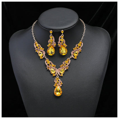 Luxurious Water Droplets Alloy Plating Rhinestones Women's Earrings Necklace