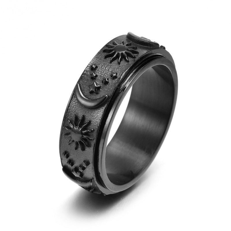 Fashion Sun Moon Titanium Steel Plating Rings