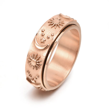 Fashion Sun Moon Titanium Steel Plating Rings