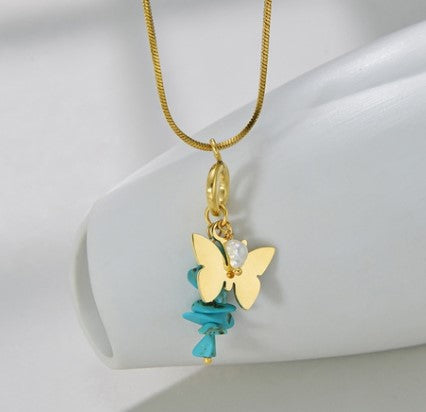 Fashion Flower Butterfly Stainless Steel Plating Pendant Necklace 1 Piece