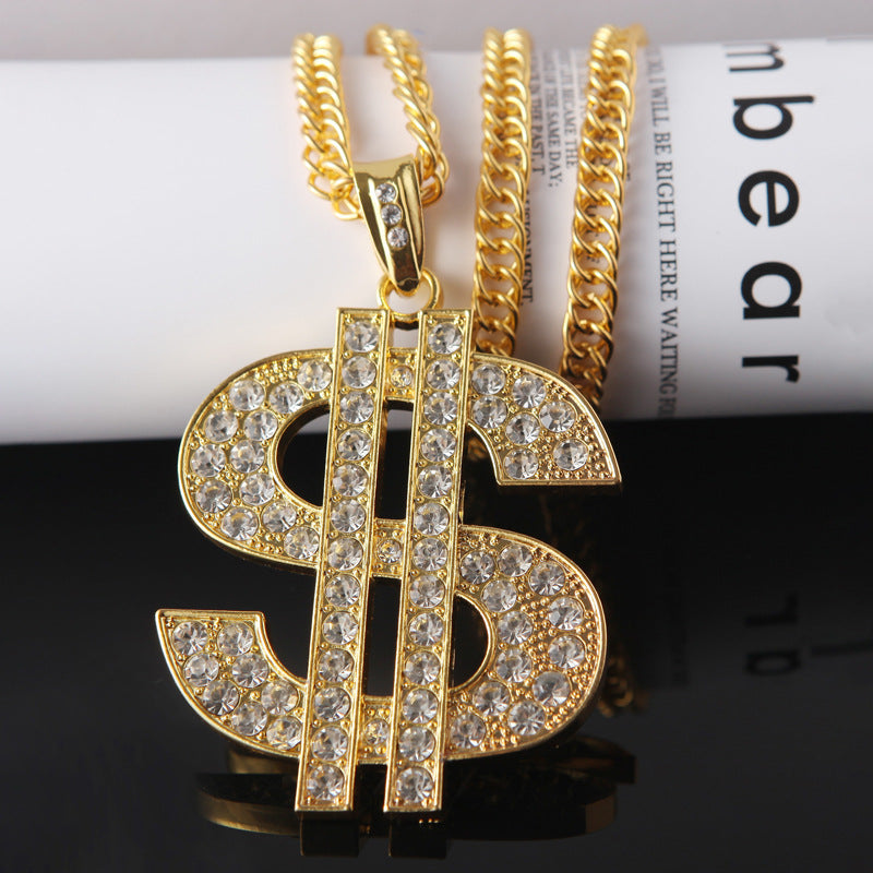 Hip-hop Dollar Alloy Rhinestone Plating Men's Pendant Necklace 1 Piece