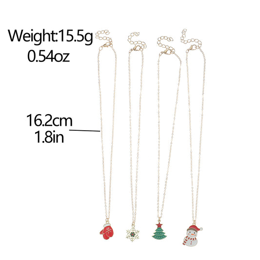 Cute Christmas Tree Snowman Snowflake Alloy Plating Women's Necklace 4 Pieces