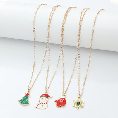 Cute Christmas Tree Snowman Snowflake Alloy Plating Women's Necklace 4 Pieces