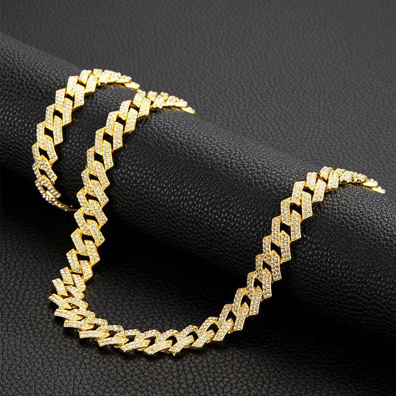Hip-hop Geometric Solid Color Alloy Inlay Rhinestones Men's Bracelets Necklace 1 Set