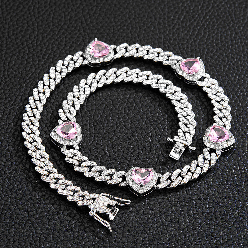 Fashion Heart Shape Alloy Rhinestone Inlay Zircon Unisex Bracelets Anklet Necklace 1 Piece