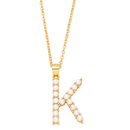 Simple Style Letter Copper Gold Plated Artificial Pearls Pendant Necklace 1 Piece