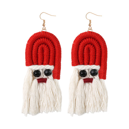 Retro Santa Claus Cotton Thread Tassel Artificial Rhinestones Women's Ear Hook 1 Pair