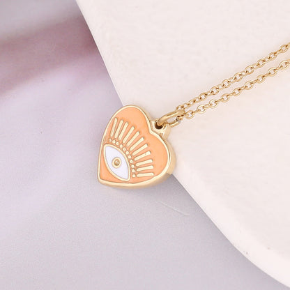 Fashion Heart Shape Eye Stainless Steel Titanium Steel Enamel Plating Pendant Necklace 1 Piece