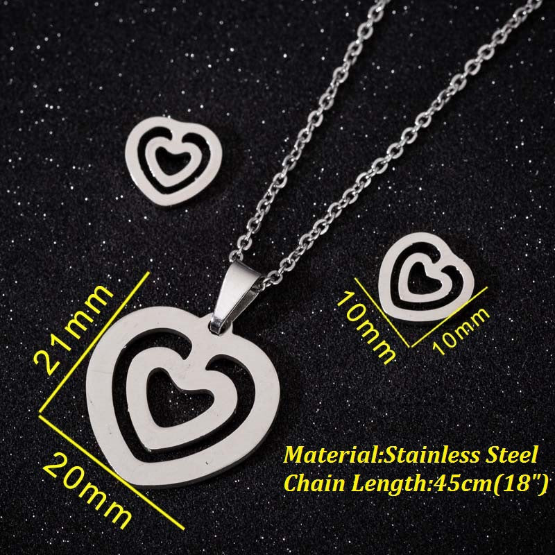 1 Set Simple Style Heart Shape Titanium Steel Plating Earrings Necklace