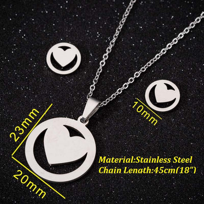 1 Set Simple Style Heart Shape Titanium Steel Plating Earrings Necklace