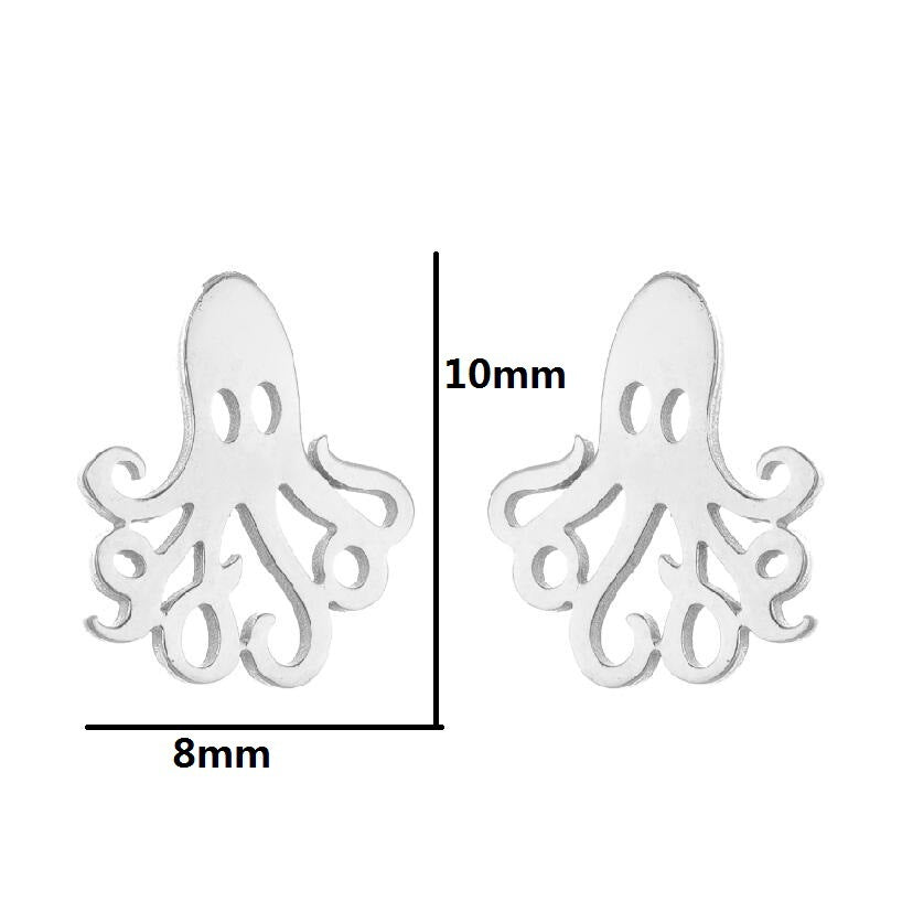 Simple Style Penguin Cat Octopus Stainless Steel Plating Hollow Out Ear Studs 1 Pair