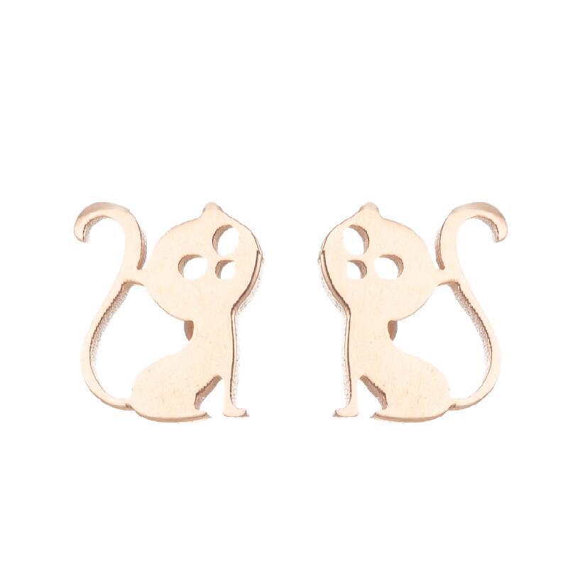 Simple Style Penguin Cat Octopus Stainless Steel Plating Hollow Out Ear Studs 1 Pair