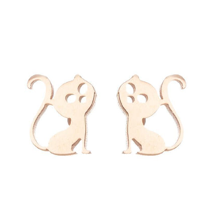 Simple Style Penguin Cat Octopus Stainless Steel Plating Hollow Out Ear Studs 1 Pair