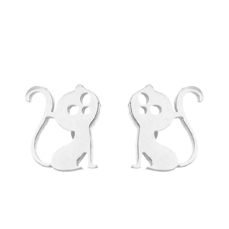 Simple Style Penguin Cat Octopus Stainless Steel Plating Hollow Out Ear Studs 1 Pair